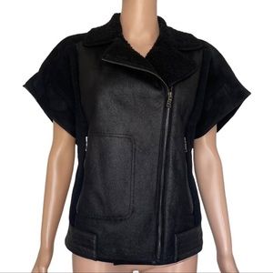PRICE FIRM🚨 Ashley B. black Wool Leather Sterling Biker Moto Vest Jacket Medium